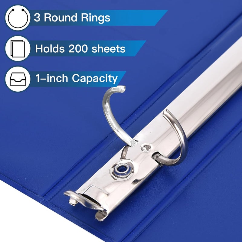 SUIN 1-inch 3 Ring Binder with 2 Interior Pockets, 1'' Basic Binders Holds US Letter Size 8.5'' x 11'' Paper - Versatile Binders for Office, Home, and School Use, 6 Pack (6-Color Assorted) - Image 3